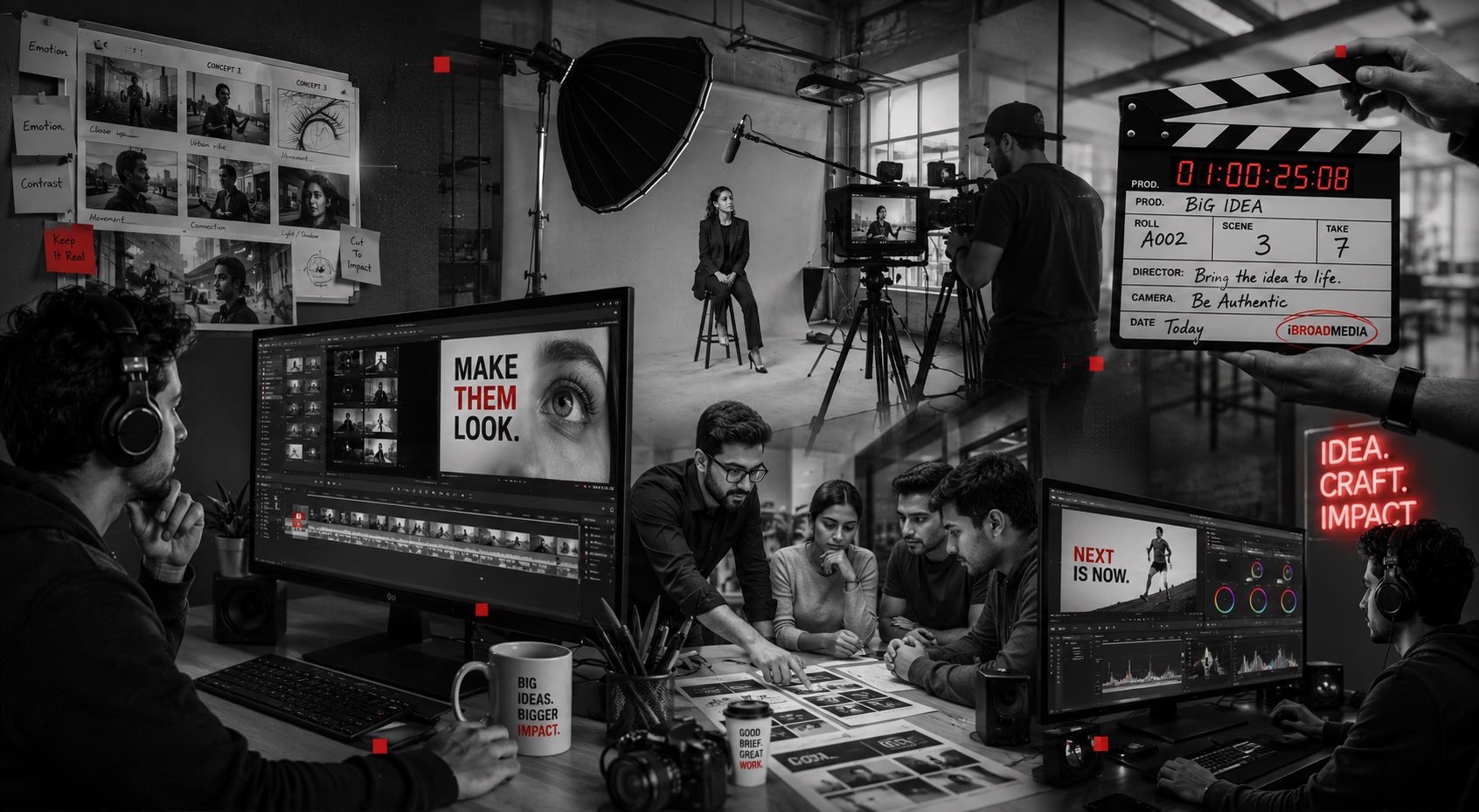 Creative, content and production work on set and in post
